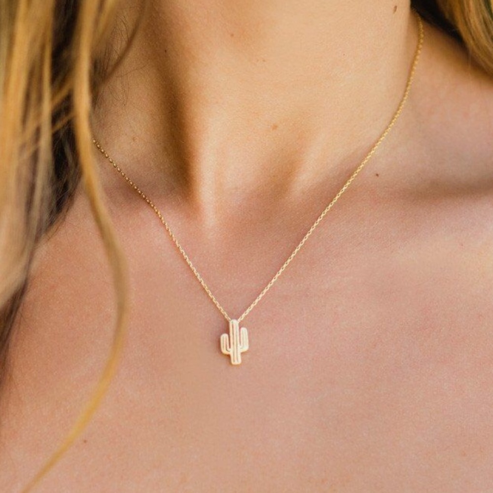Dainty Gold Cactus Necklace